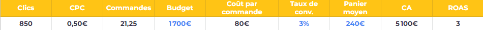 Exemple KPI Google Ads