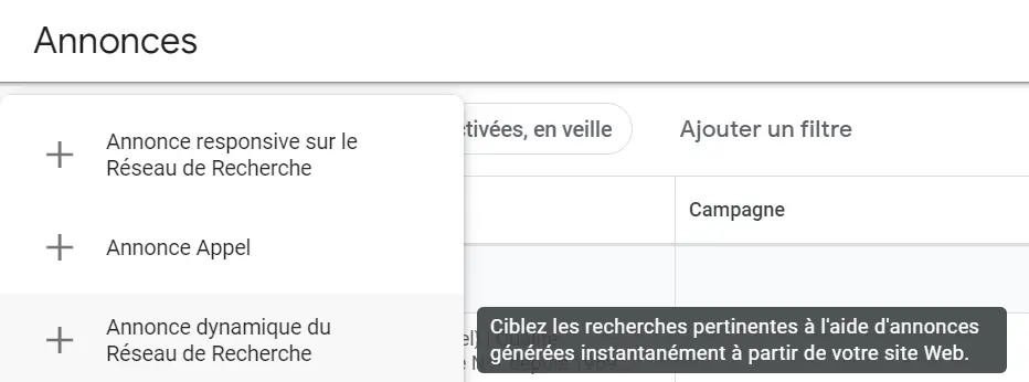 présentation annonces dynamiques sur le réseau de recherche