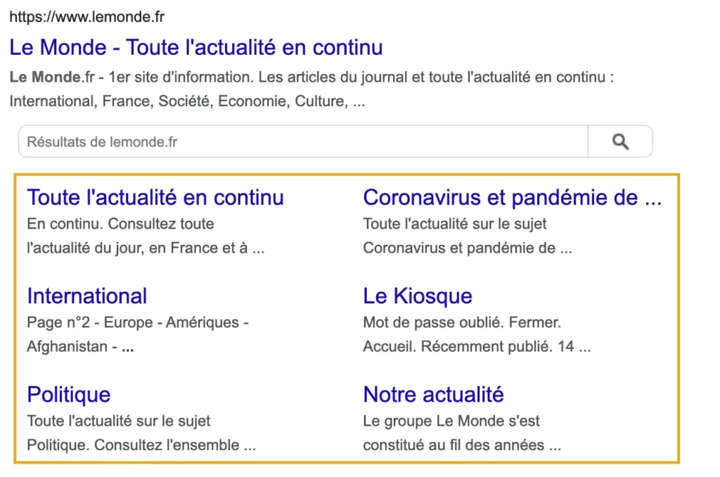 exemple extension de liens annexes sur google ads