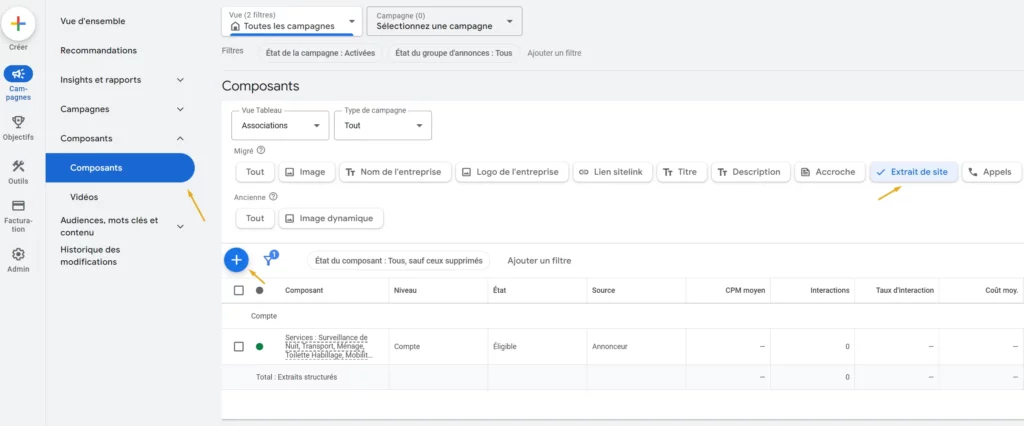 ajout extrait de site google ads