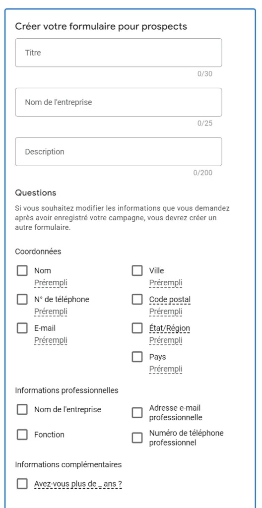 formulaire pour prospects création