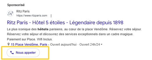 extensions d'appels google ads exemple