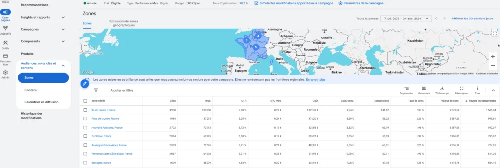 ciblage par zone géographique google ads