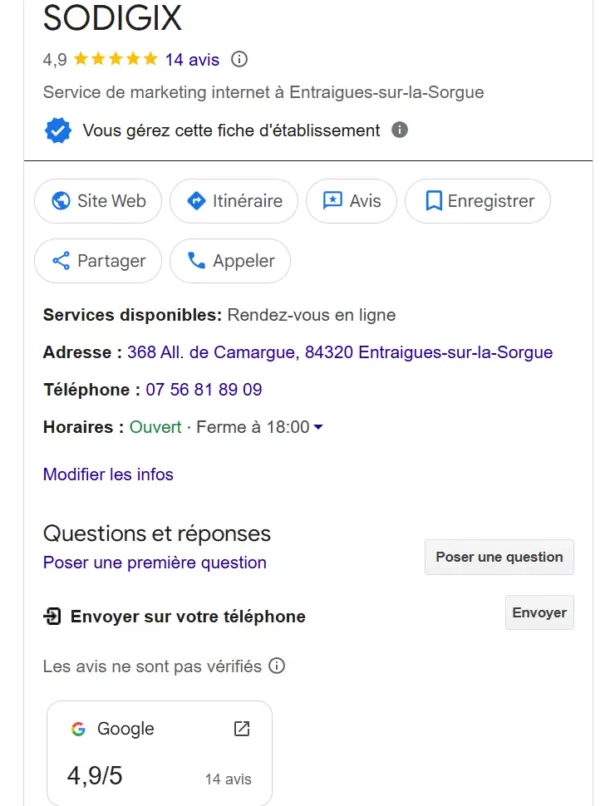 exemple de fiche d'établissement Google pour booster son SEO local