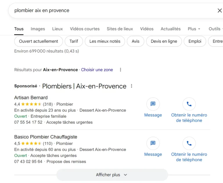 Exemple campagne Google Ads local service
