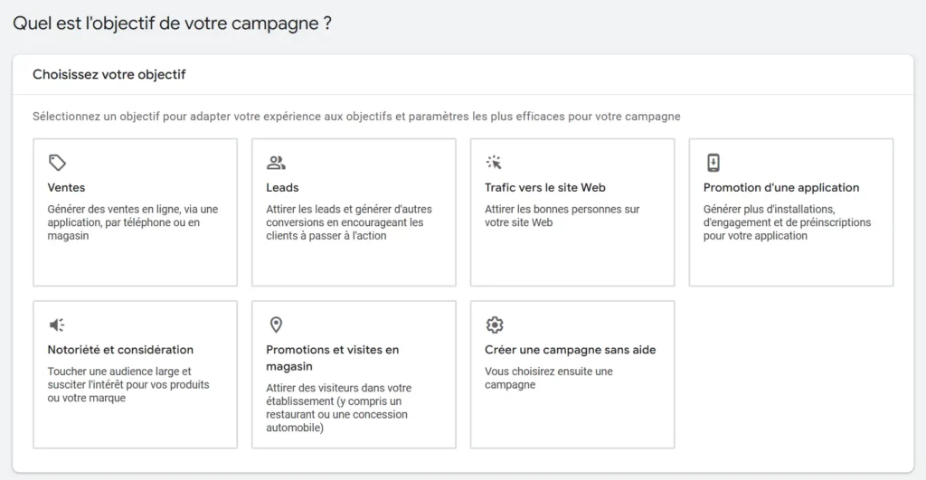 Les différents objectifs des campagnes Google Ads