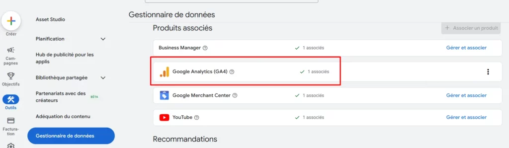 association GA4 et Google ads