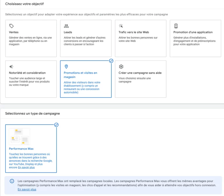 créer une campagne performance max locale