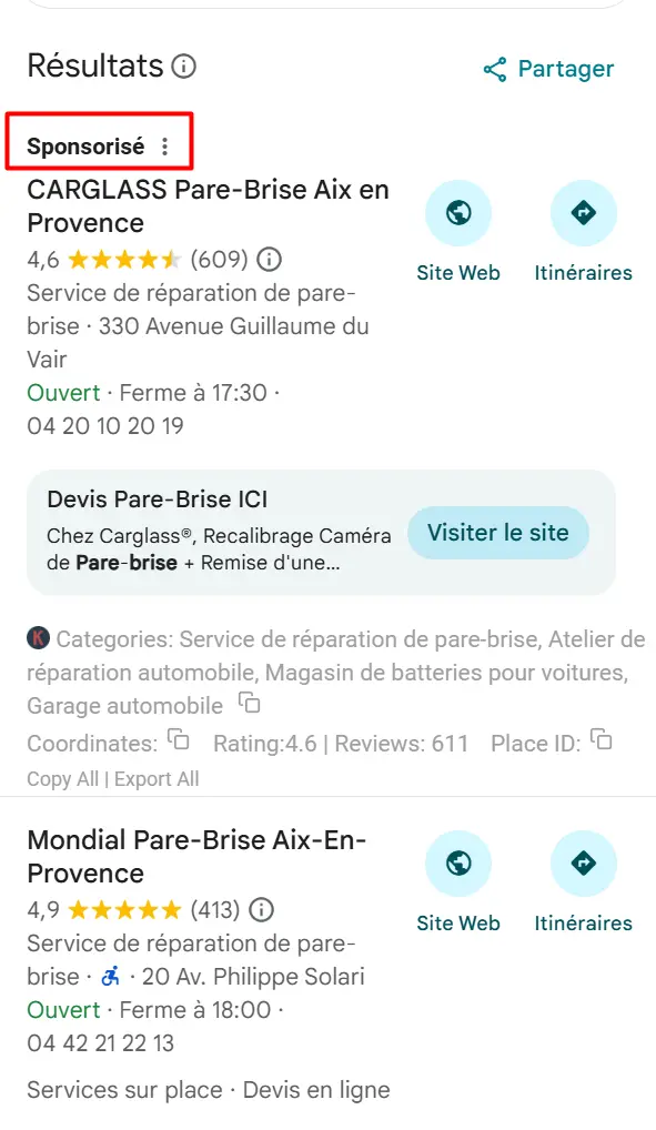 exemple de publicité Google Maps