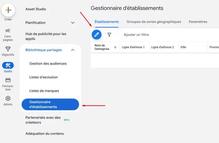 lier sa fiche établissement et son compte google ads