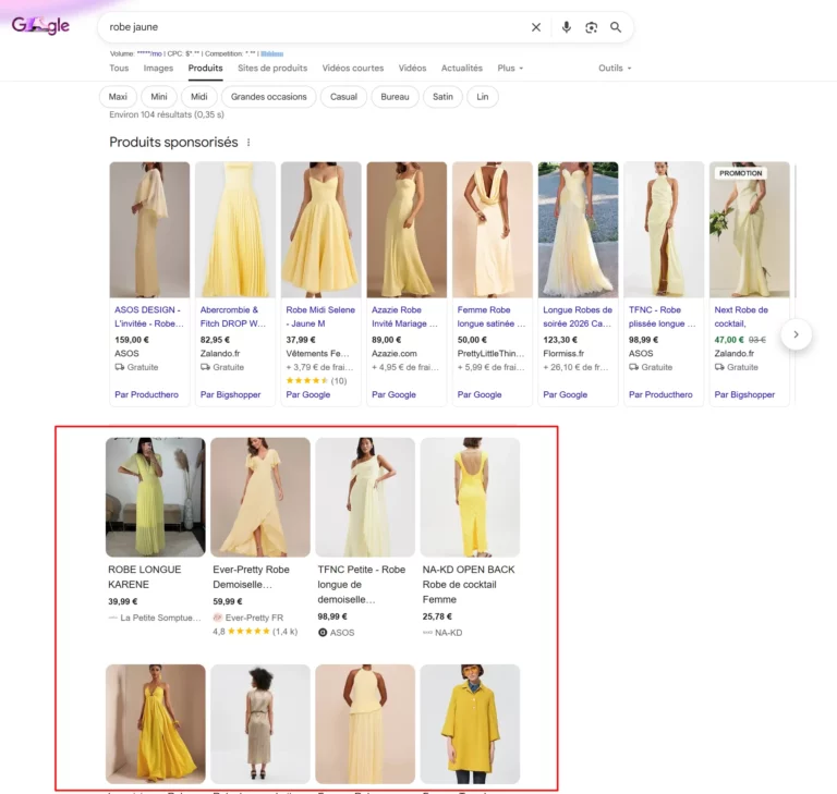 affichage des fiches gratuites shopping serp
