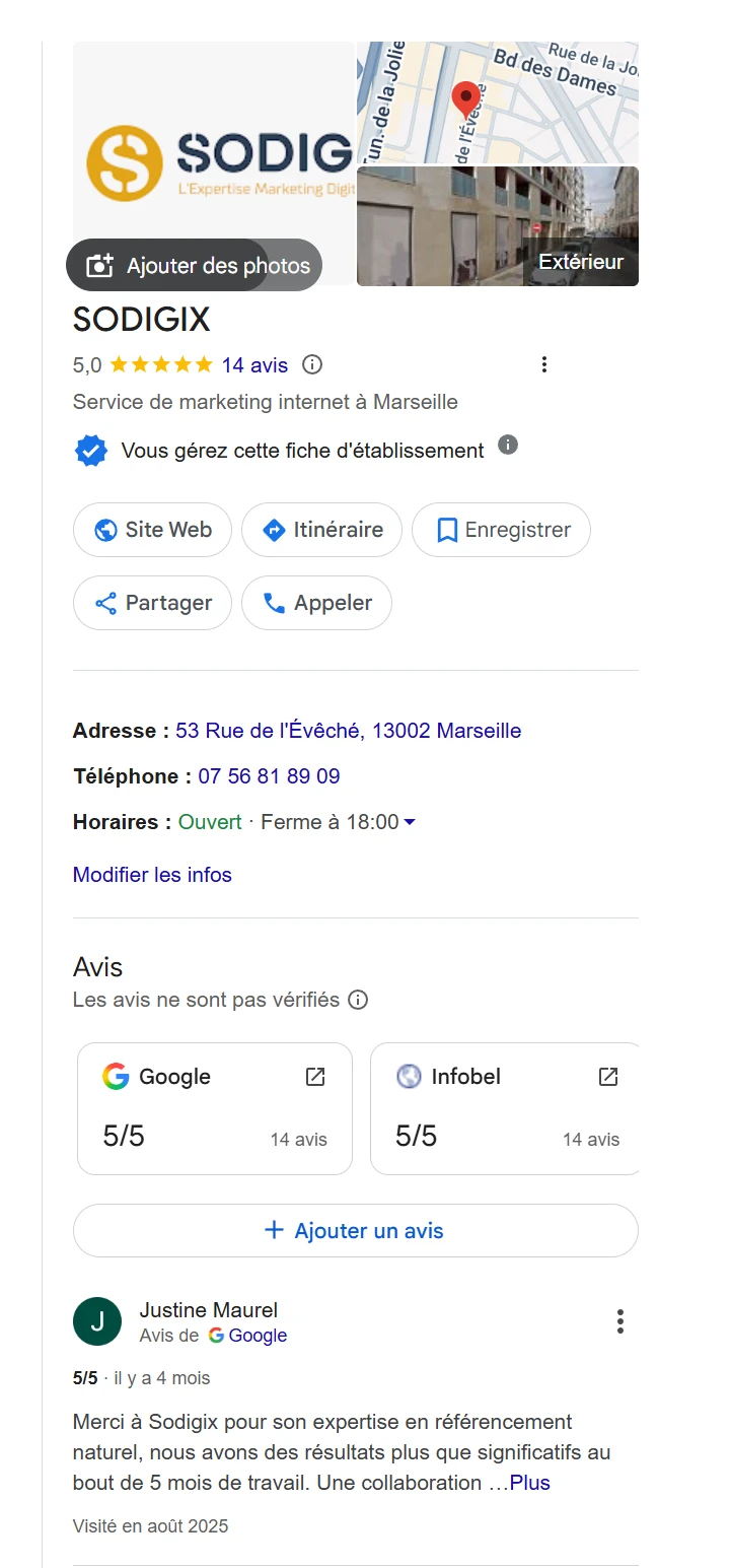 Fiche établissement Google