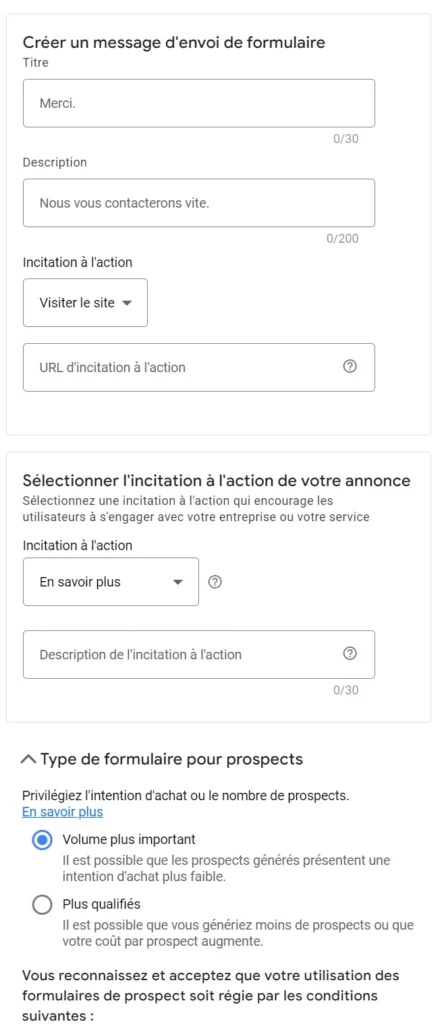 Formulaire prospects Google Ads