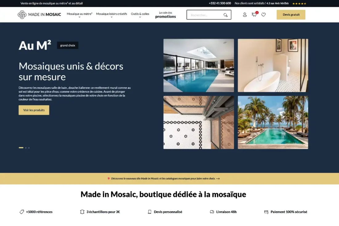 Site e-commerce de Made in Mosaic, spécialiste de la mosaïque, migré et référencé par SODIGIX