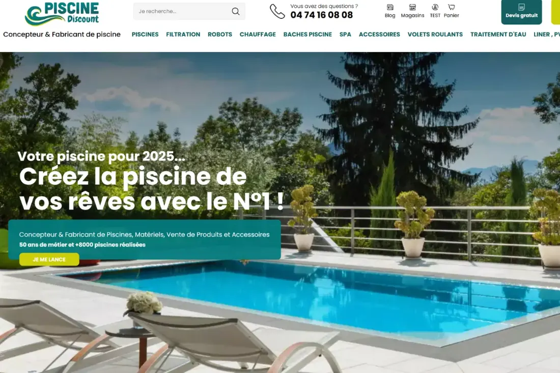 Site e-commerce de Piscine Discount, pisciniste national, migré et référencé par SODIGIX